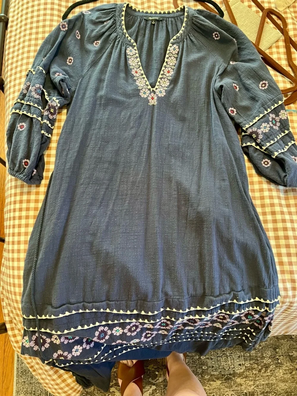 Madewell Black Embroidered Midi Dress with White & Pink Accents - Picture 7 of 8